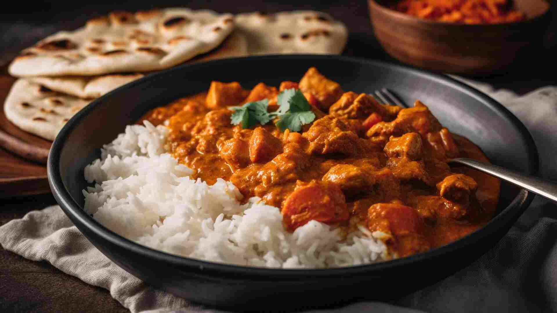 Riz blanc à la sauce au poulet au curry